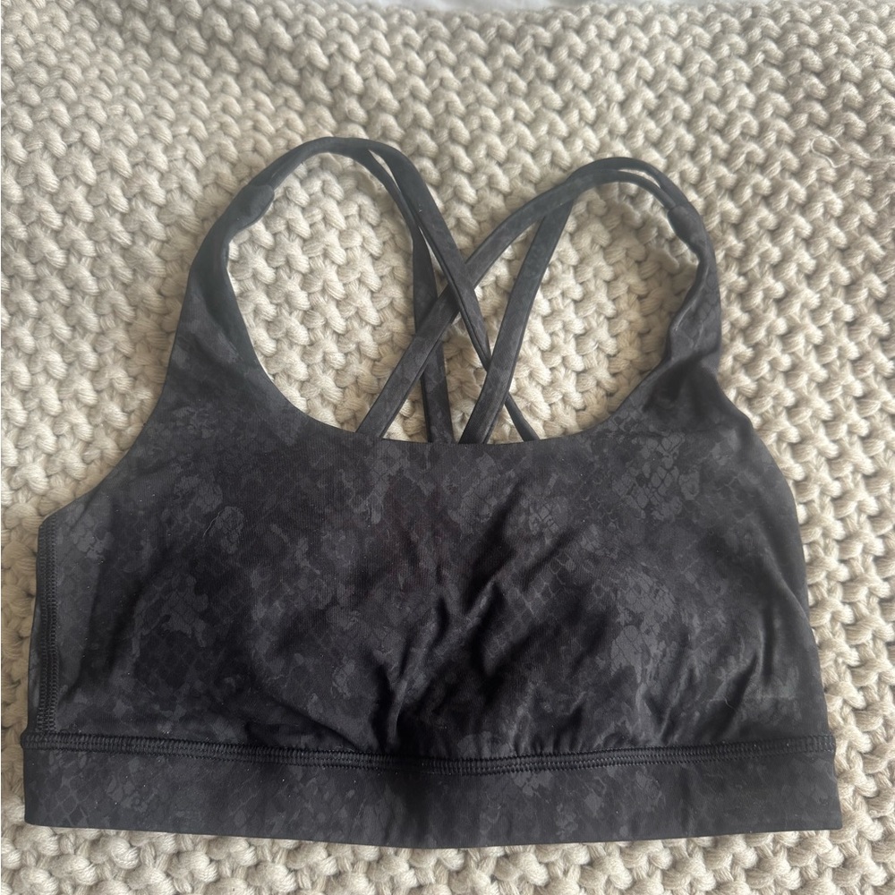 Lulu black print energy sports bra
